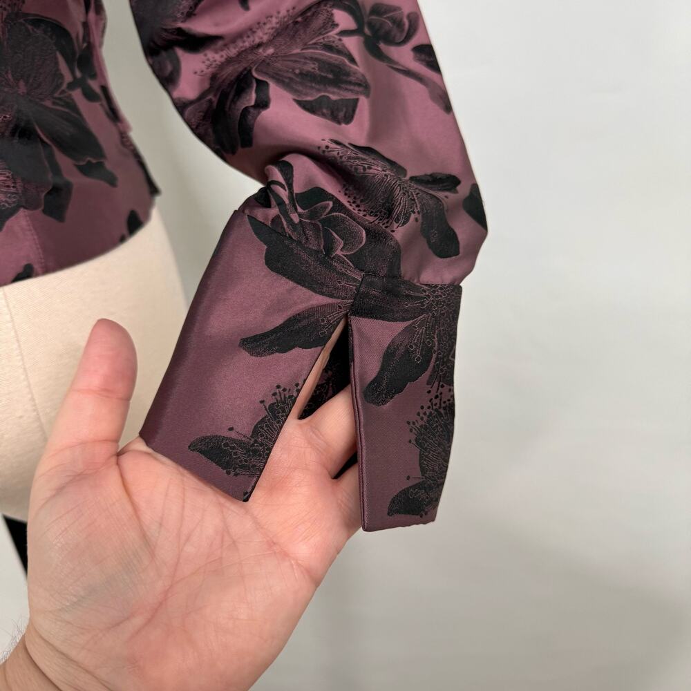 Carmen Marc Valvo Collection Floral Blouse Pink Black Floral Cocktail Size 6 - Picture 5 of 12
